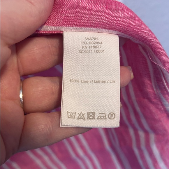 Boden Linen Striped Pink White Button‎ Down Shirt - Picture 5 of 6